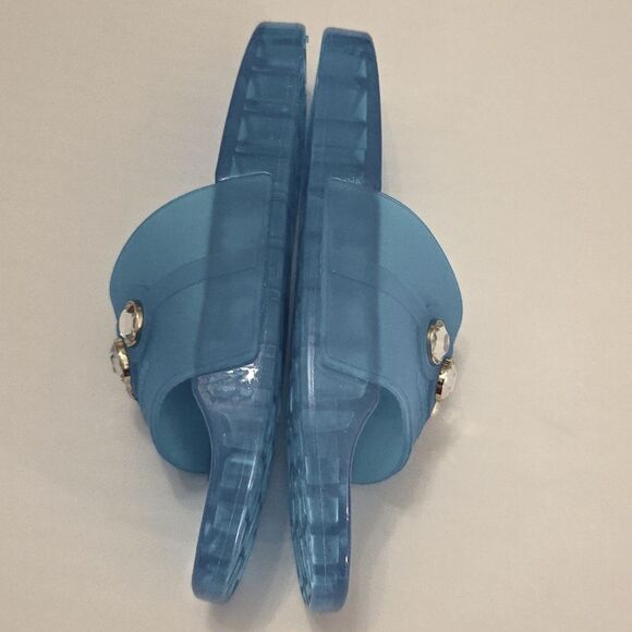BRAND NEW KARL LAGERFELD TEAL SLIDE with CRYSTAL DETAILS SANDAL R3 - Picture 10 of 16